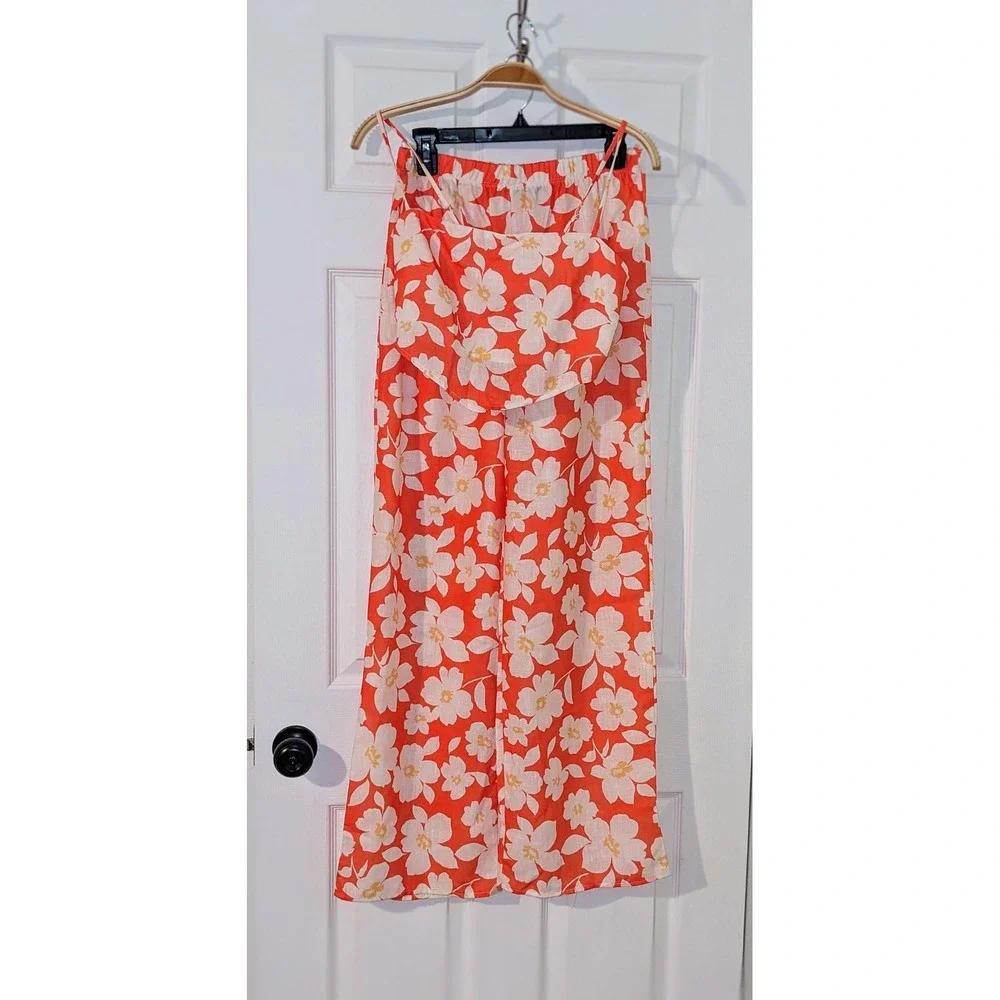 Blue Blush Floral Two Piece Set Crop Top Wide Leg Pants Summer Trendy Medium NEW